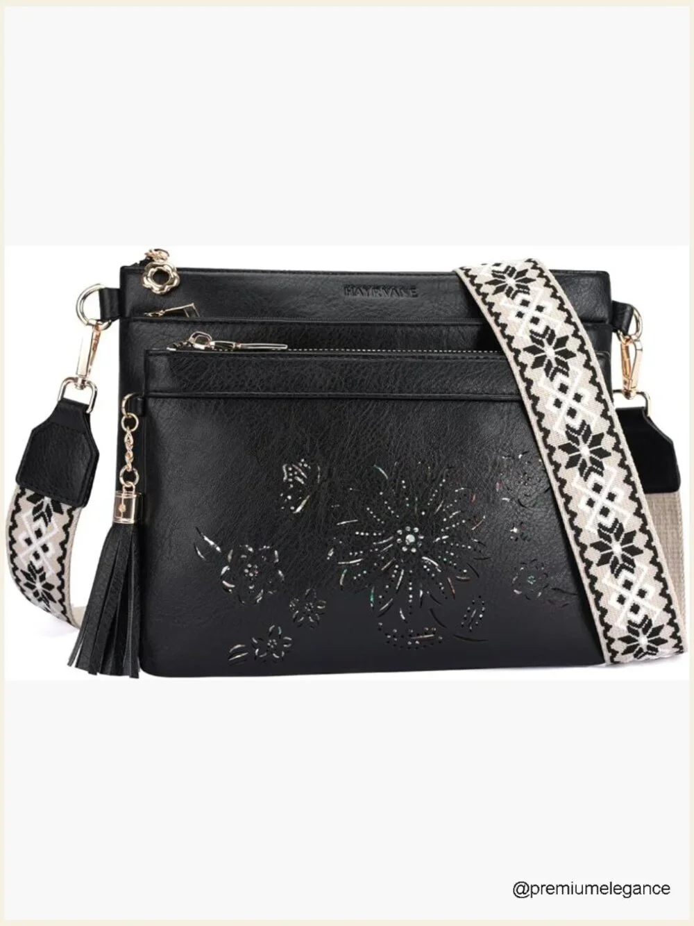 Crossbody Bag with Sunflower Cut-Out, Multi Pocket Faux Leather Hobo